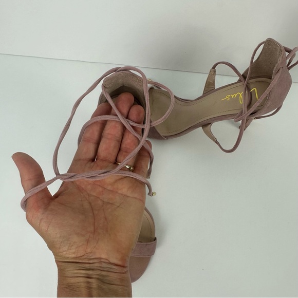 Lulus Dusty Pink Suede Aimee Open Toe Ankle Wrap Tie Heels Size 8.5 - Picture 12 of 17